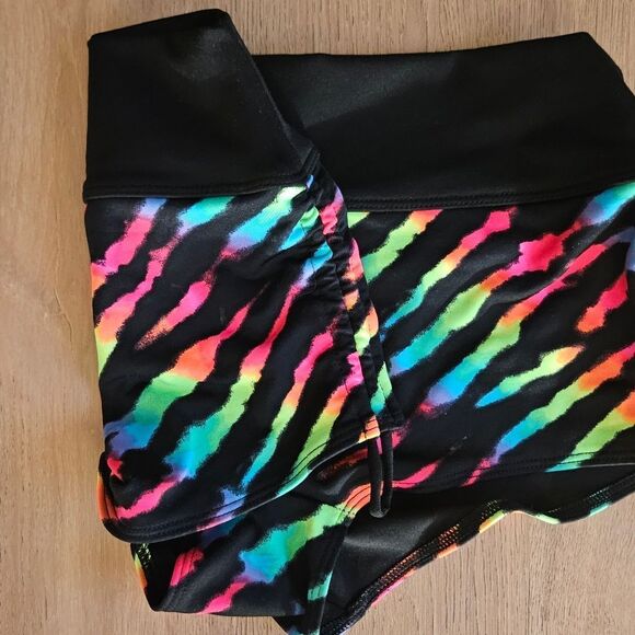 PINK GYM 2 SWIM Colorful Zebra Neon Y2K Ruched Swim Short SM Pre Owned Like New - Picture 4 of 4